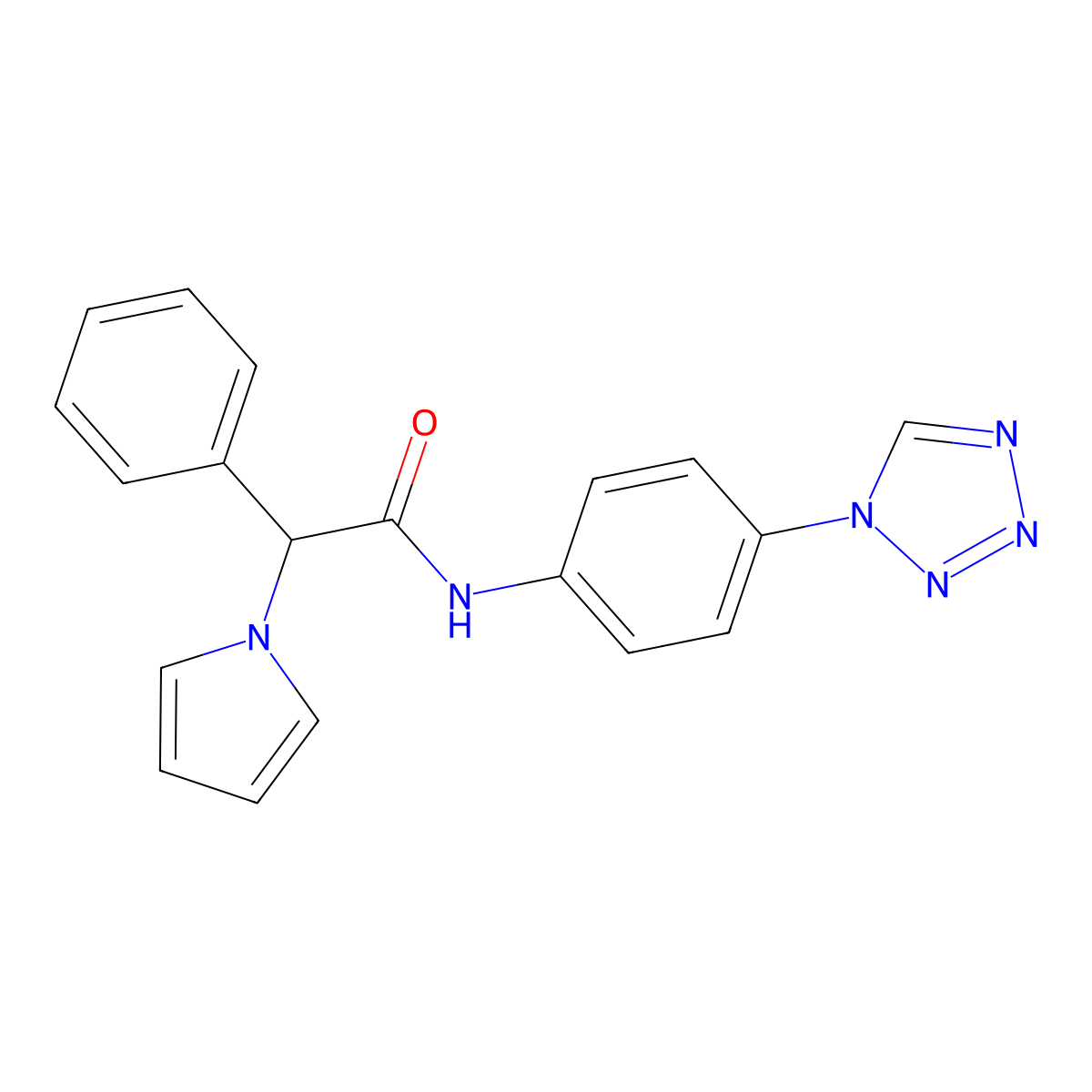 N-(4-(1H-tetrazol-1-yl)phenyl)-2-phenyl-2-(1H-pyrrol-1-yl)acetamide molecular structure, CAS 1286695-27-9