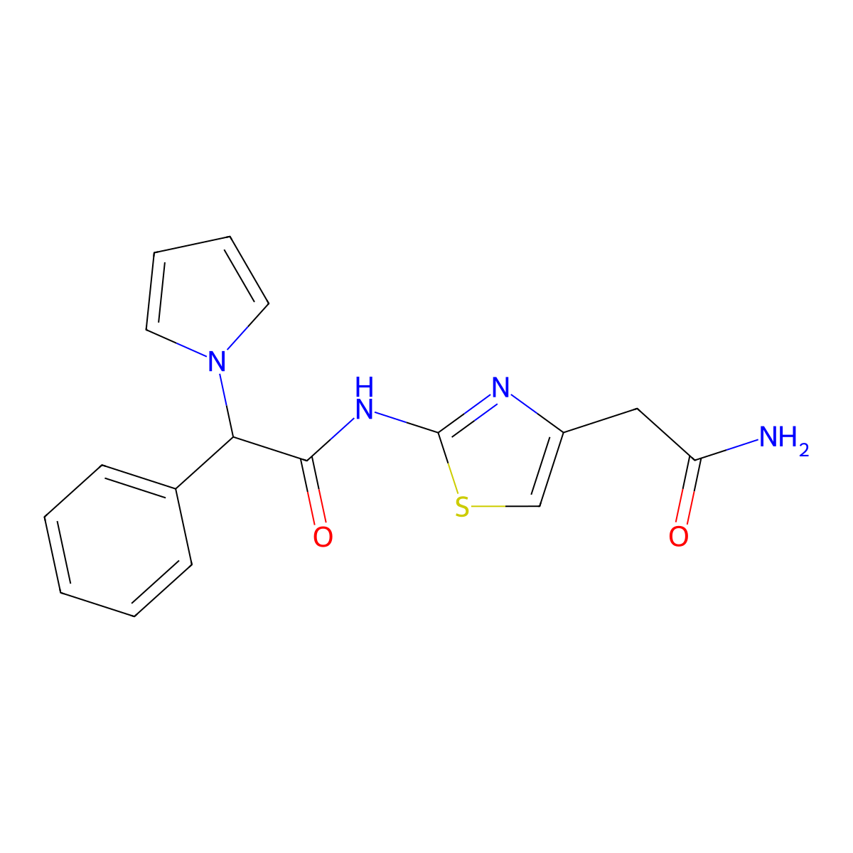 N-(4-(2-amino-2-oxoethyl)thiazol-2-yl)-2-phenyl-2-(1H-pyrrol-1-yl)acetamide molecular structure, CAS 1286695-32-6