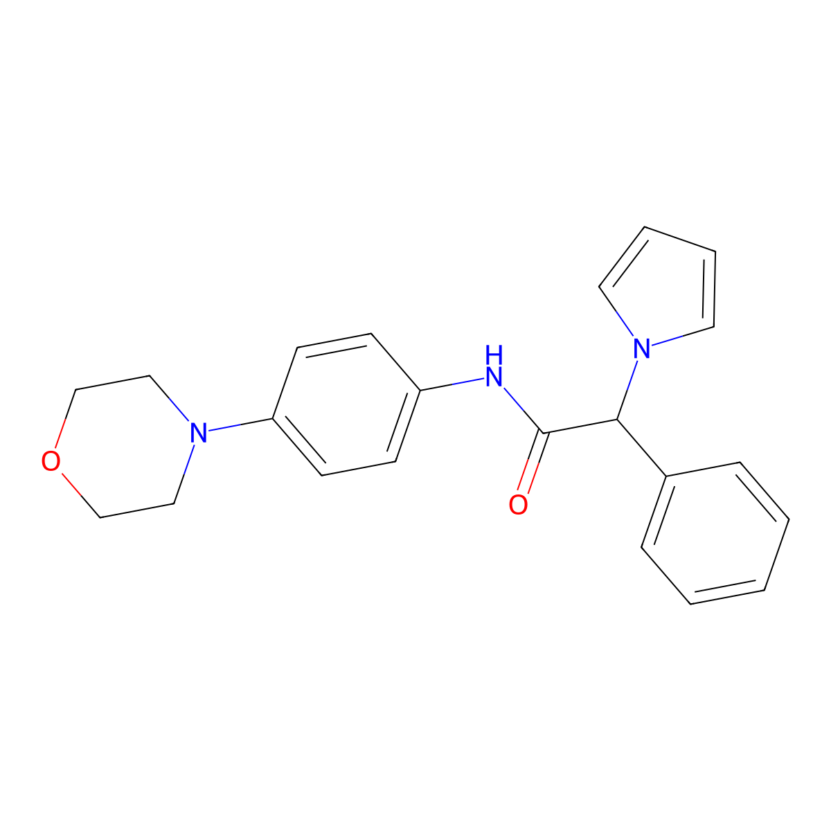 N-(4-morpholinophenyl)-2-phenyl-2-(1H-pyrrol-1-yl)acetamide molecular structure, CAS 1286695-35-9