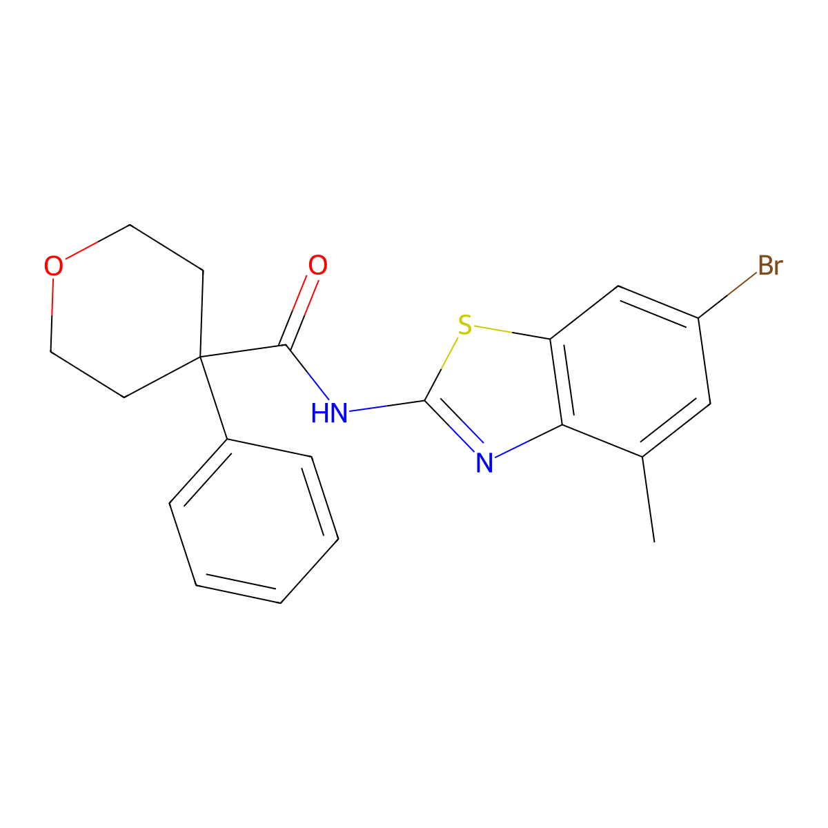 N-(6-bromo-4-methylbenzo[d]thiazol-2-yl)-4-phenyltetrahydro-2H-pyran-4-carboxamide molecular structure, CAS 1286695-36-0