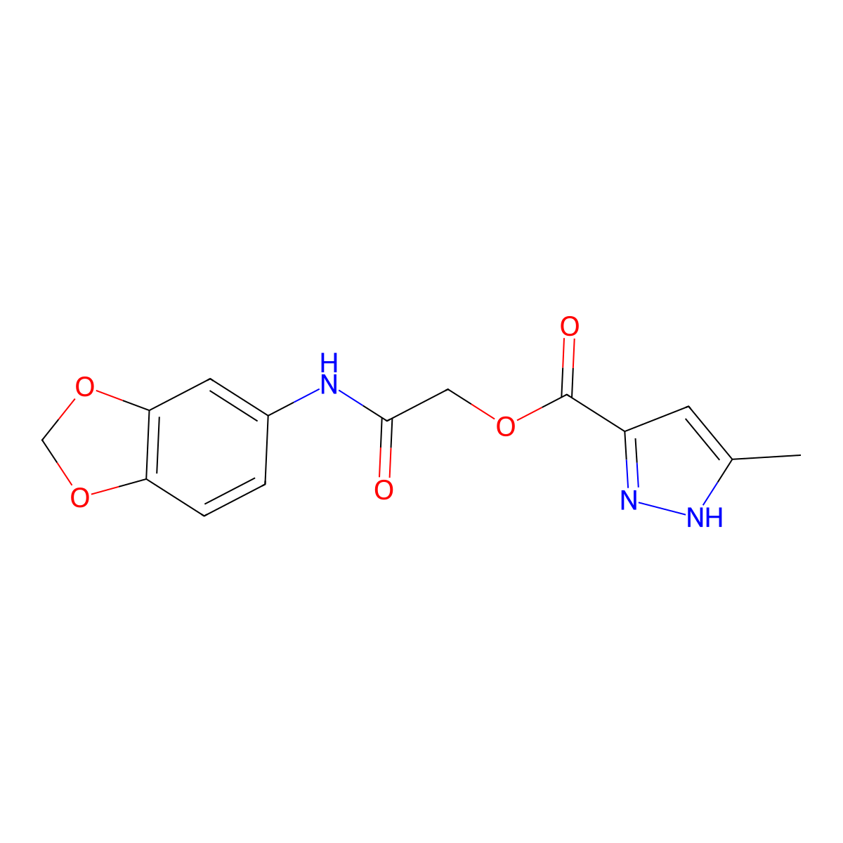 2-(1,3-benzodioxol-5-ylamino)-2-oxoethyl 5-methyl-1H-pyrazole-3-carboxylate molecular structure, CAS 1286695-42-8