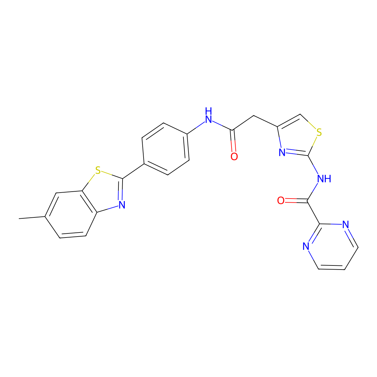 N-(4-(2-((4-(6-methylbenzo[d]thiazol-2-yl)phenyl)amino)-2-oxoethyl)thiazol-2-yl)pyrimidine-2-carboxamide molecular structure, CAS 1286695-43-9