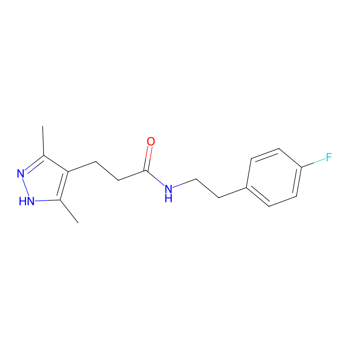 3-(3,5-dimethyl-1H-pyrazol-4-yl)-N-(4-fluorophenethyl)propanamide molecular structure, CAS 1286695-46-2