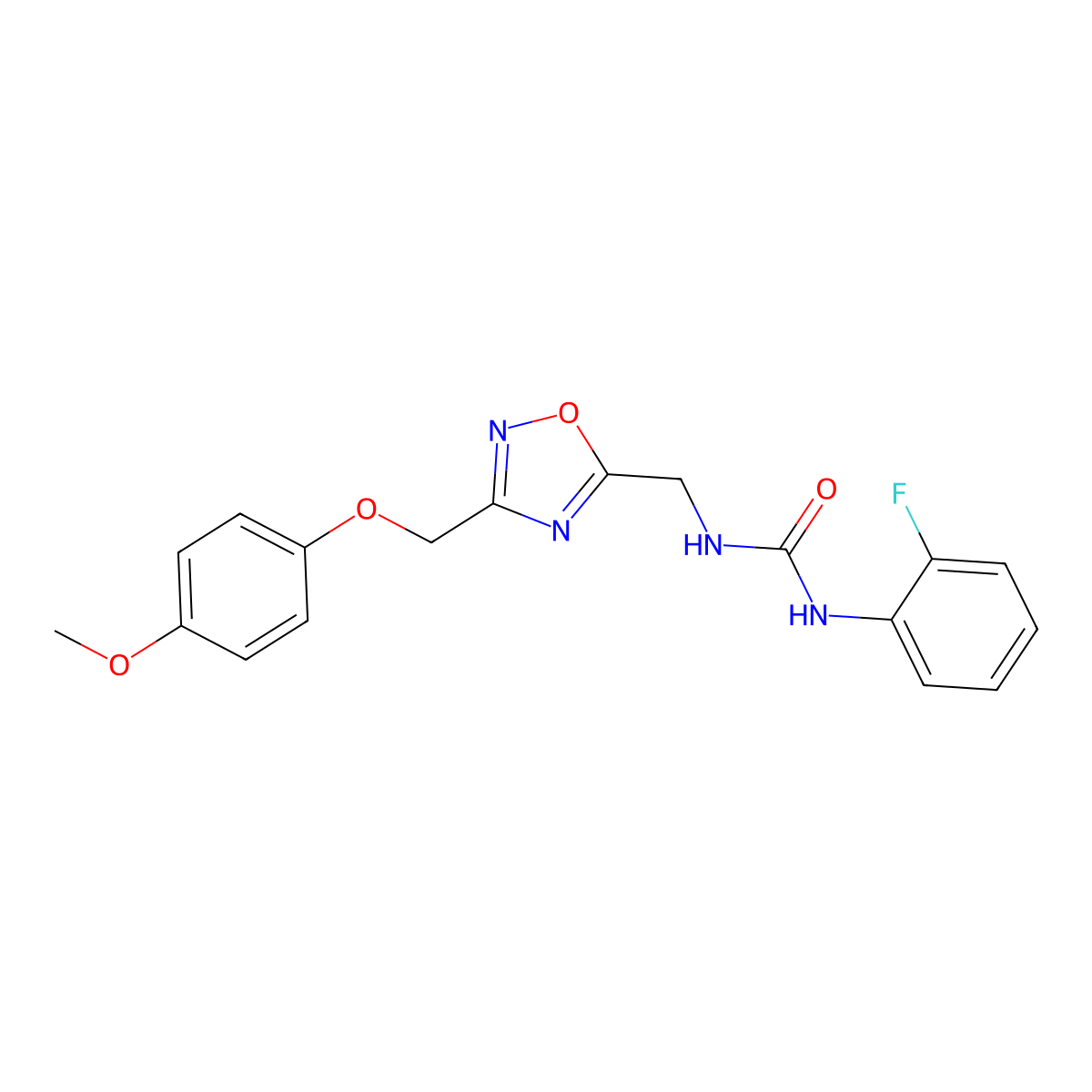 1-(2-Fluorophenyl)-3-((3-((4-methoxyphenoxy)methyl)-1,2,4-oxadiazol-5-yl)methyl)urea molecular structure, CAS 1286695-47-3