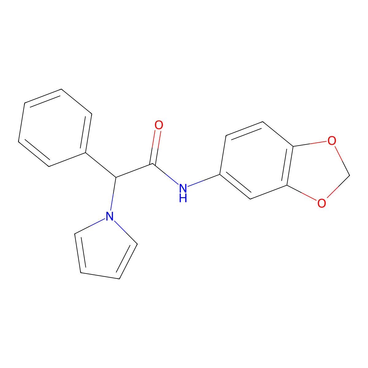 N-(2H-1,3-benzodioxol-5-yl)-2-phenyl-2-(1H-pyrrol-1-yl)acetamide molecular structure, CAS 1286695-50-8