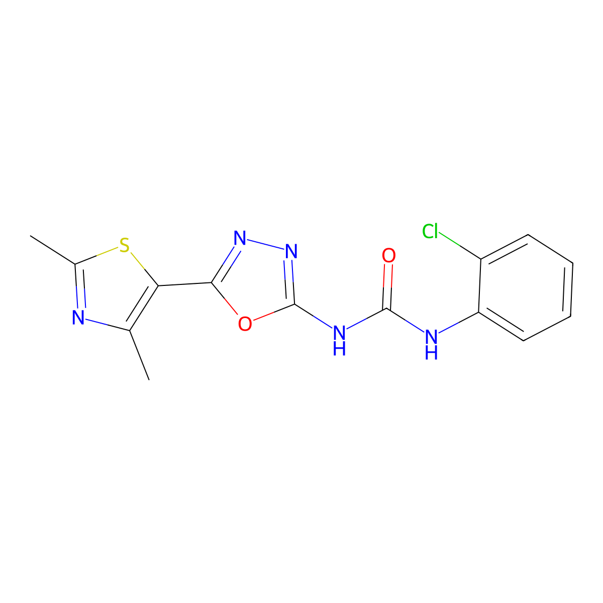 1-(2-Chlorophenyl)-3-(5-(2,4-dimethylthiazol-5-yl)-1,3,4-oxadiazol-2-yl)urea molecular structure, CAS 1286695-54-2