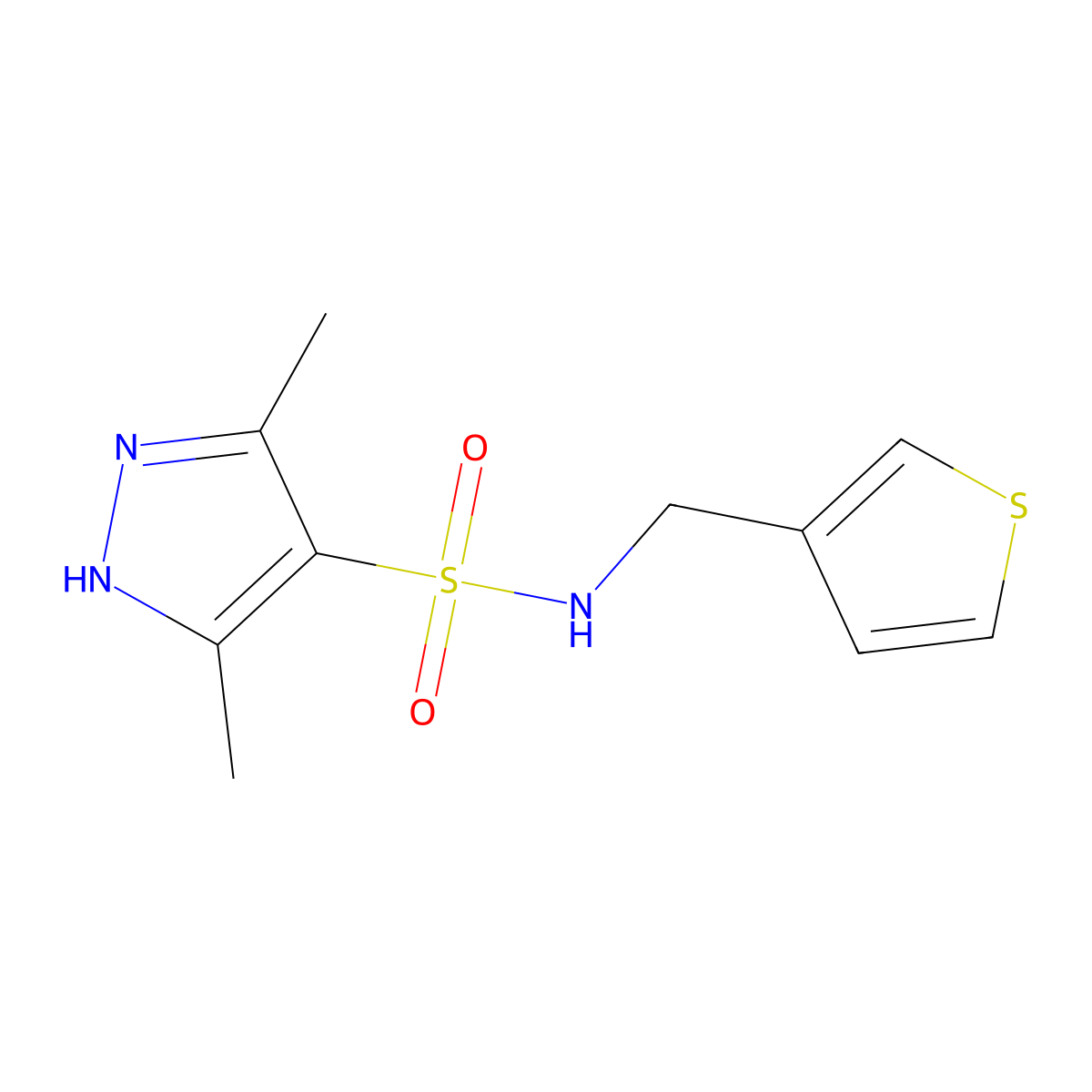 3,5-dimethyl-N-(thiophen-3-ylmethyl)-1H-pyrazole-4-sulfonamide molecular structure, CAS 1286695-57-5