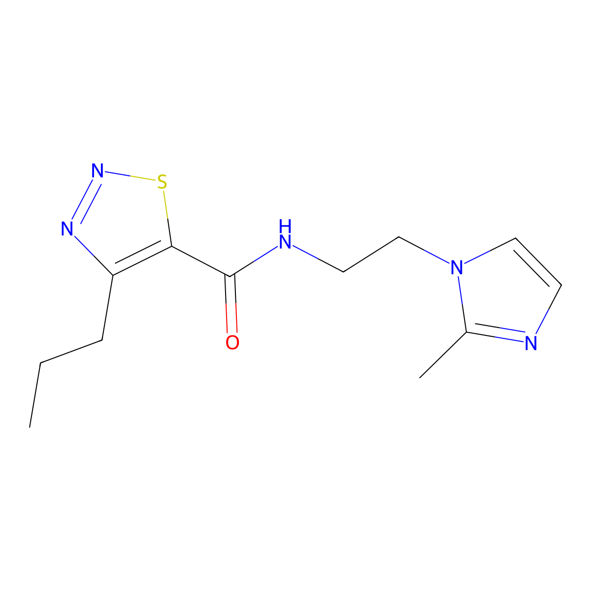 N-(2-(2-methyl-1H-imidazol-1-yl)ethyl)-4-propyl-1,2,3-thiadiazole-5-carboxamide molecular structure, CAS 1286695-63-3