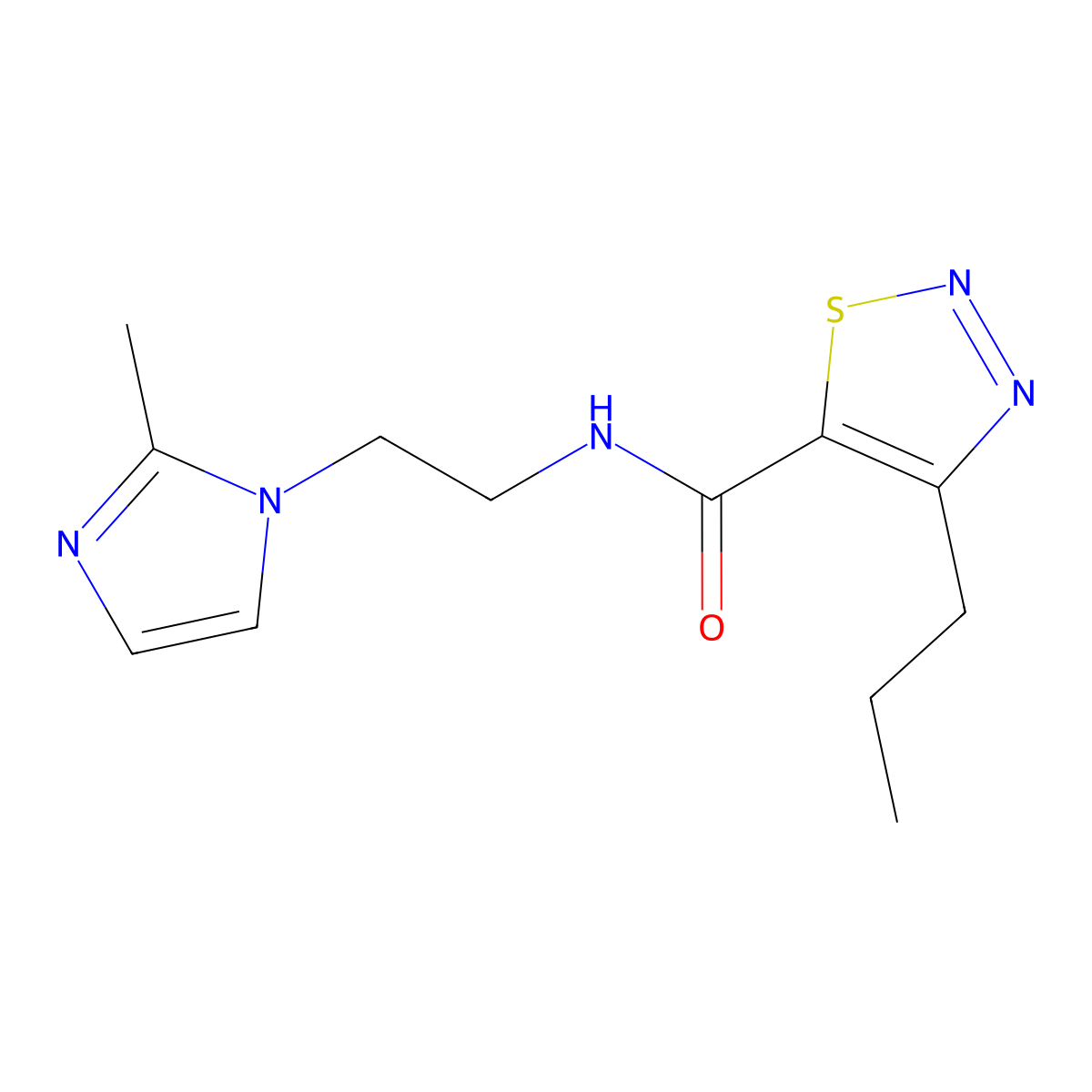 N-(2-(2-methyl-1H-imidazol-1-yl)ethyl)-4-propyl-1,2,3-thiadiazole-5-carboxamide molecular structure, CAS 1286695-63-3