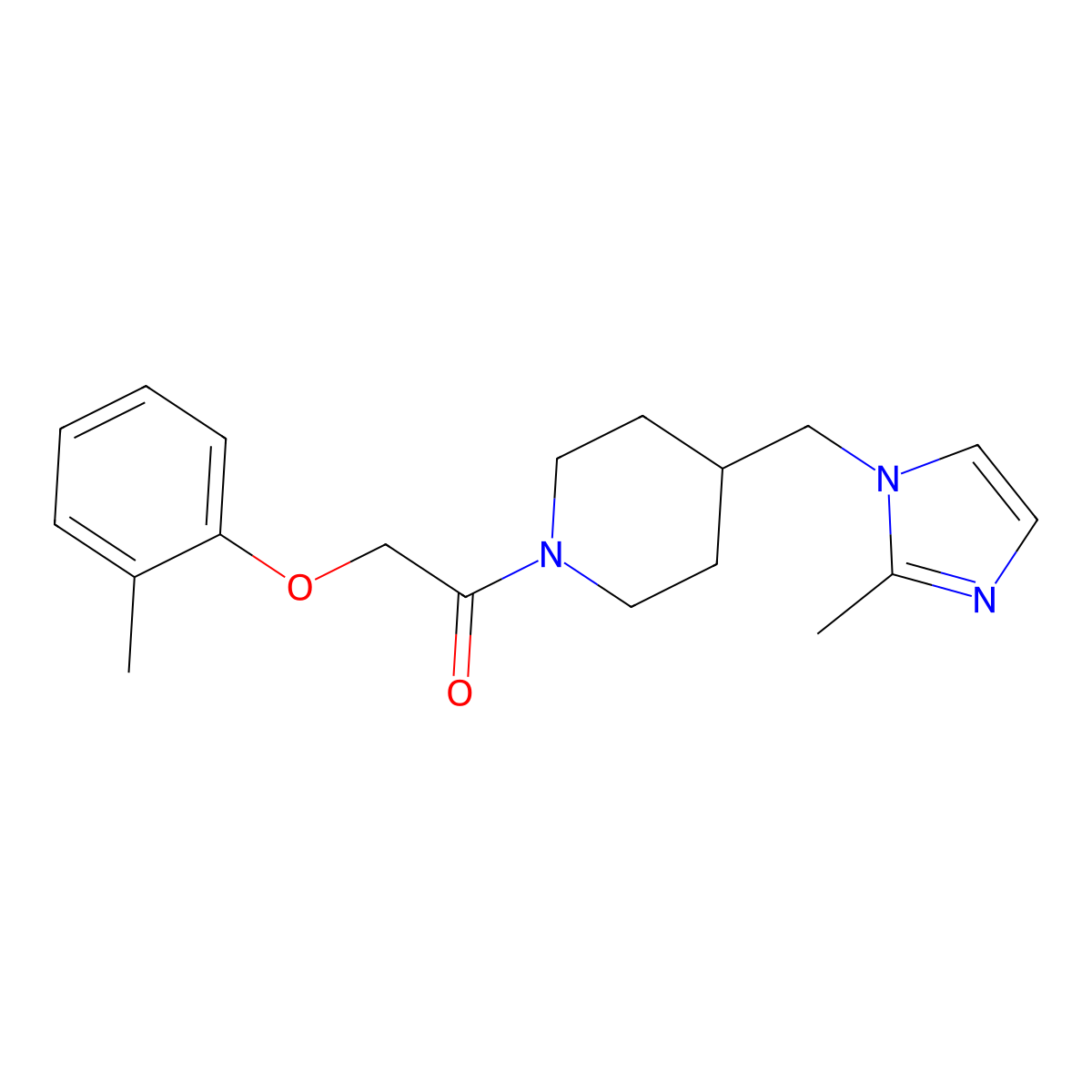 1-(4-((2-methyl-1H-imidazol-1-yl)methyl)piperidin-1-yl)-2-(o-tolyloxy)ethanone molecular structure, CAS 1286695-73-5