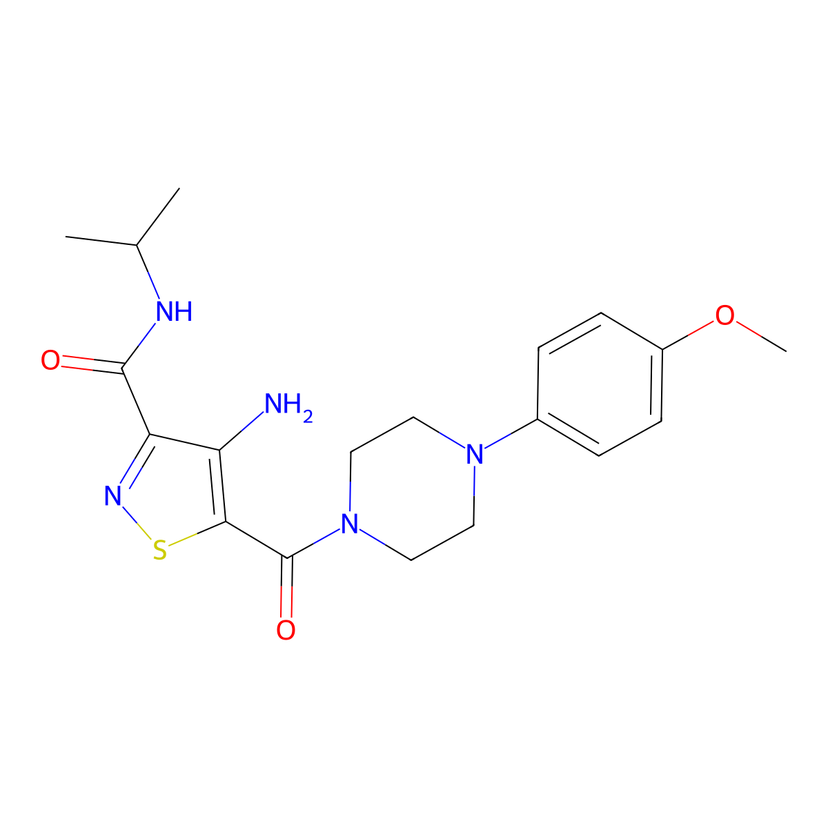 4-amino-5-[4-(4-methoxyphenyl)piperazine-1-carbonyl]-N-(propan-2-yl)-1,2-thiazole-3-carboxamide molecular structure, CAS 1286696-08-9