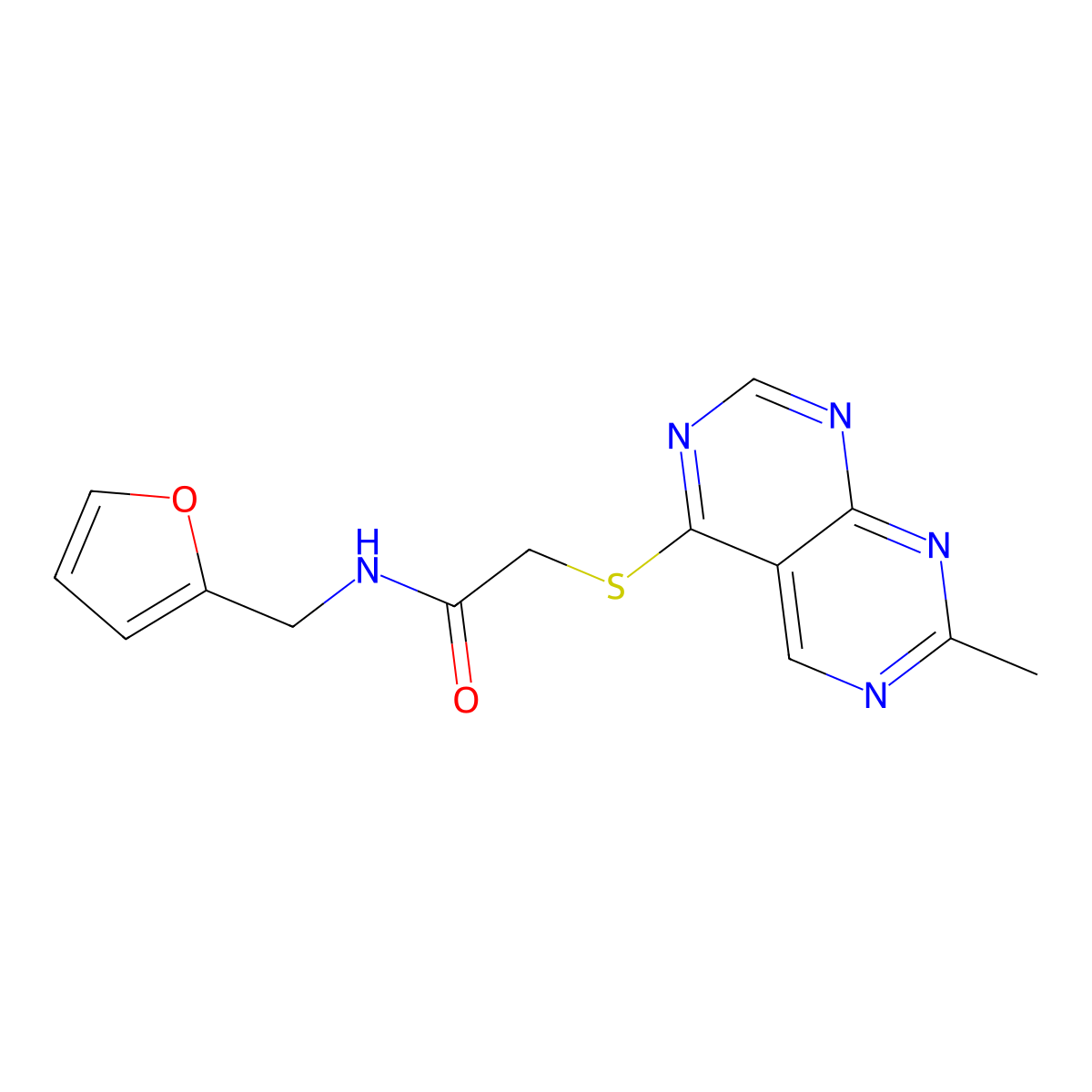 N-(furan-2-ylmethyl)-2-((7-methylpyrimido[4,5-d]pyrimidin-4-yl)thio)acetamide molecular structure, CAS 1286696-13-6