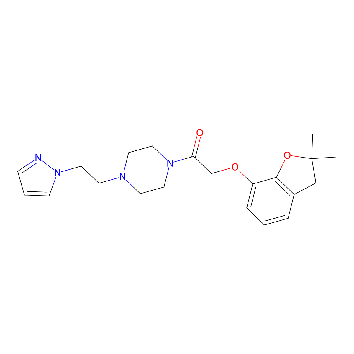 1-(4-(2-(1H-pyrazol-1-yl)ethyl)piperazin-1-yl)-2-((2,2-dimethyl-2,3-dihydrobenzofuran-7-yl)oxy)ethanone molecular structure, CAS 1286696-18-1