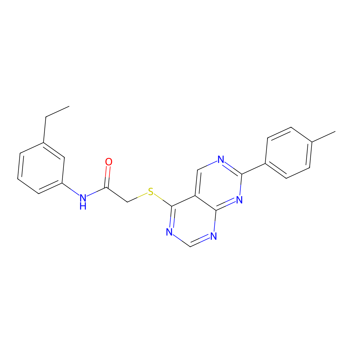 N-(3-ethylphenyl)-2-((7-(p-tolyl)pyrimido[4,5-d]pyrimidin-4-yl)thio)acetamide molecular structure, CAS 1286696-19-2