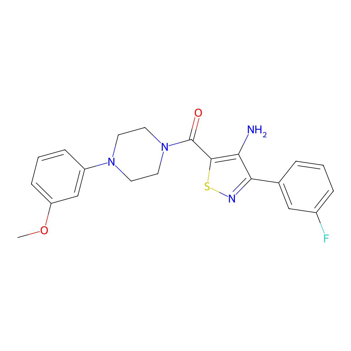 (4-Amino-3-(3-fluorophenyl)isothiazol-5-yl)(4-(3-methoxyphenyl)piperazin-1-yl)methanone molecular structure, CAS 1286696-21-6