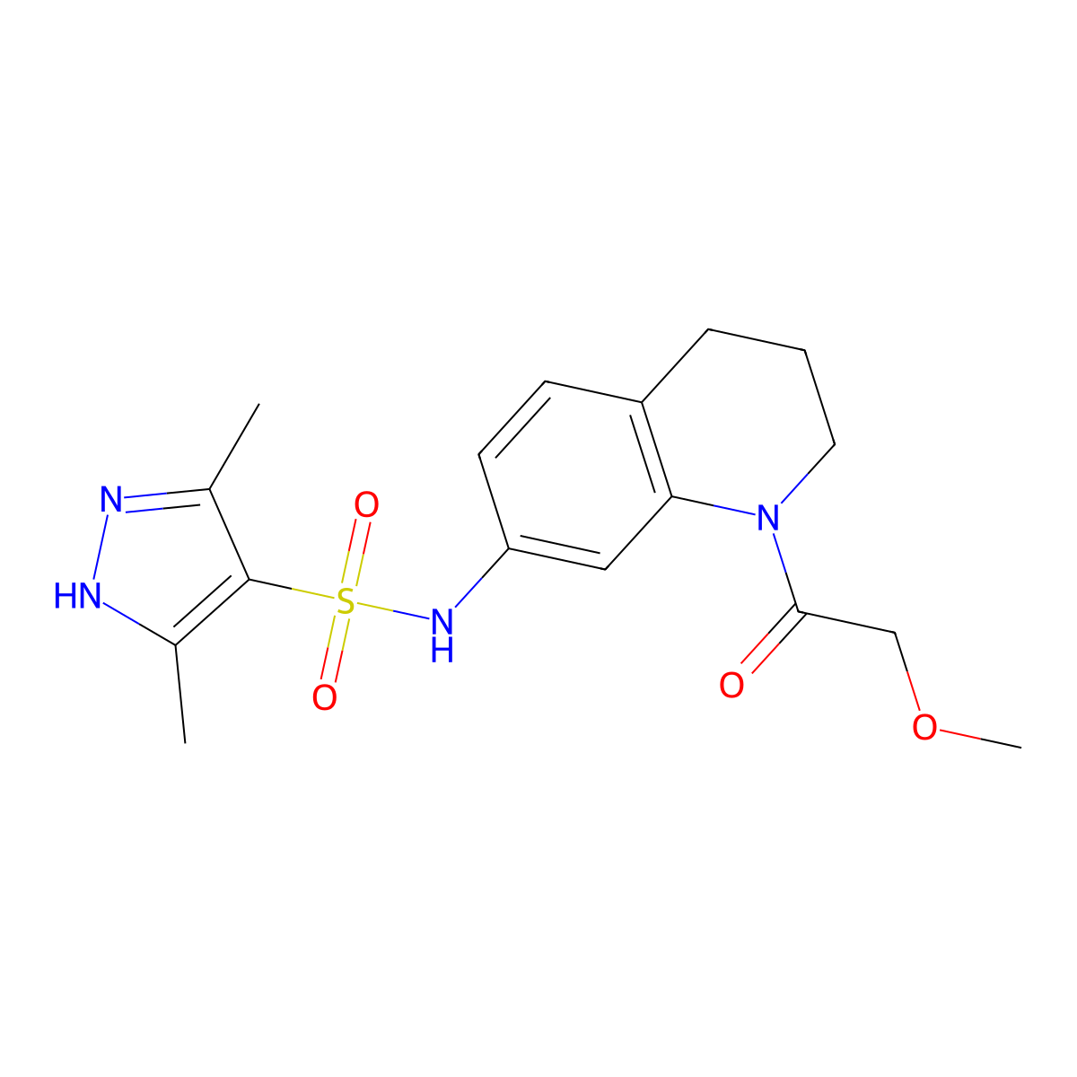 N-[1-(2-methoxyacetyl)-1,2,3,4-tetrahydroquinolin-7-yl]-3,5-dimethyl-1H-pyrazole-4-sulfonamide molecular structure, CAS 1286696-23-8