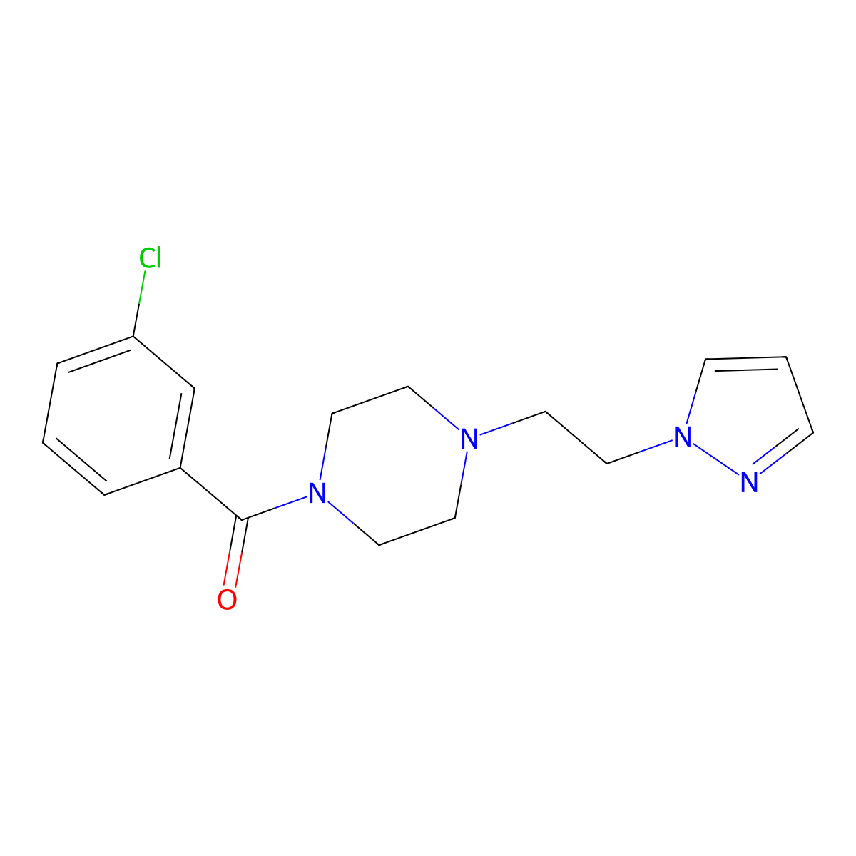 (4-(2-(1H-pyrazol-1-yl)ethyl)piperazin-1-yl)(3-chlorophenyl)methanone molecular structure, CAS 1286696-24-9