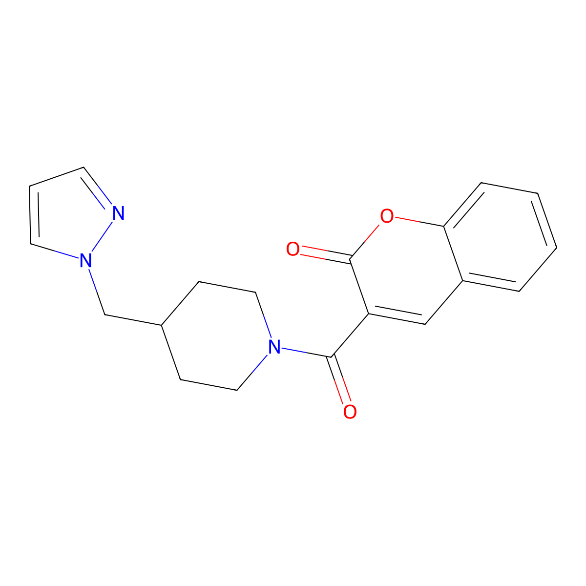 3-{4-[(1H-pyrazol-1-yl)methyl]piperidine-1-carbonyl}-2H-chromen-2-one molecular structure, CAS 1286696-28-3