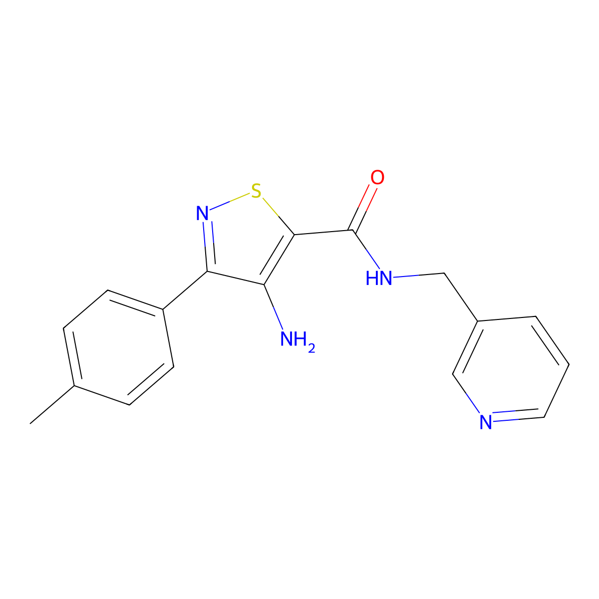 4-amino-N-(pyridin-3-ylmethyl)-3-(p-tolyl)isothiazole-5-carboxamide molecular structure, CAS 1286696-29-4
