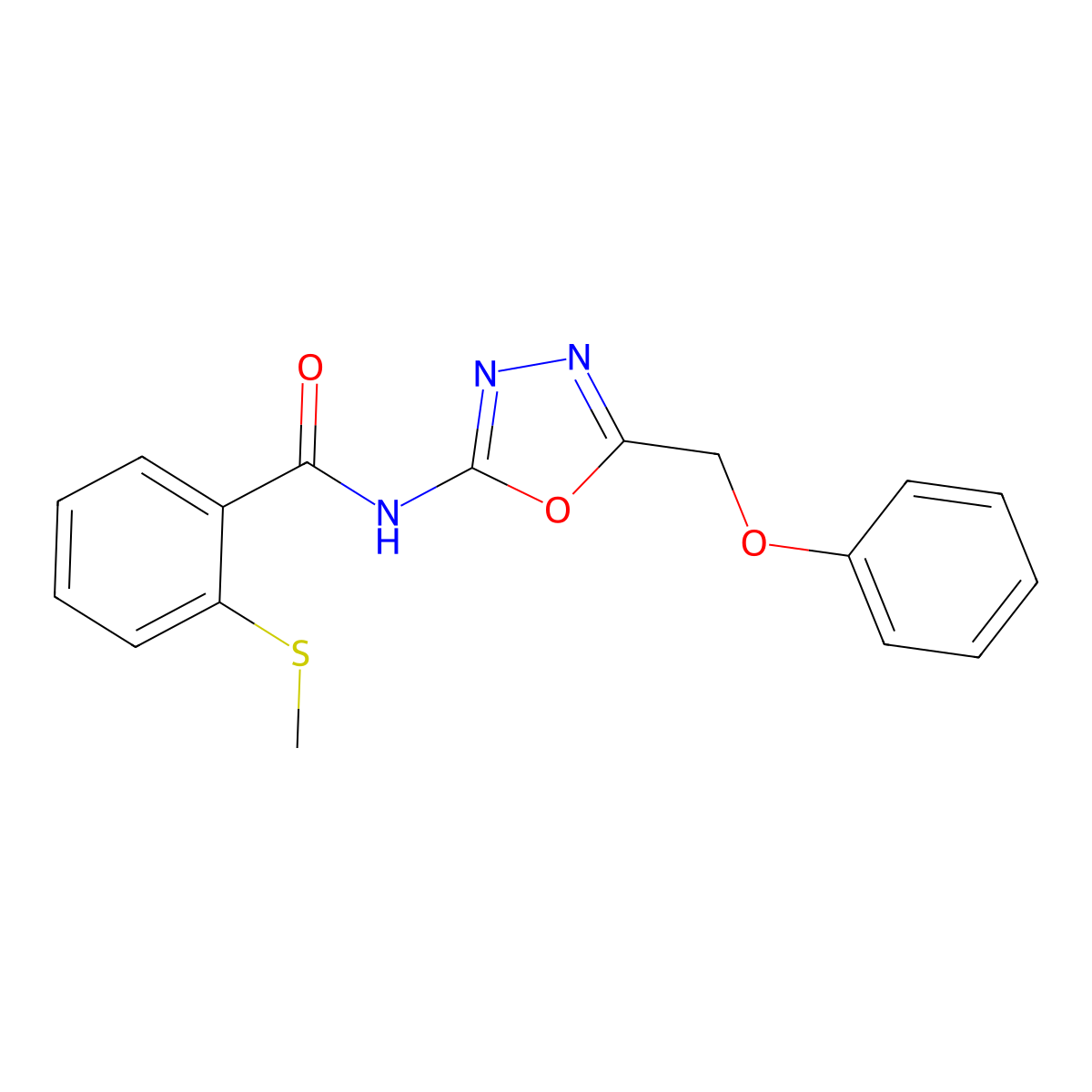 2-(methylsulfanyl)-N-[5-(phenoxymethyl)-1,3,4-oxadiazol-2-yl]benzamide molecular structure, CAS 1286696-35-2