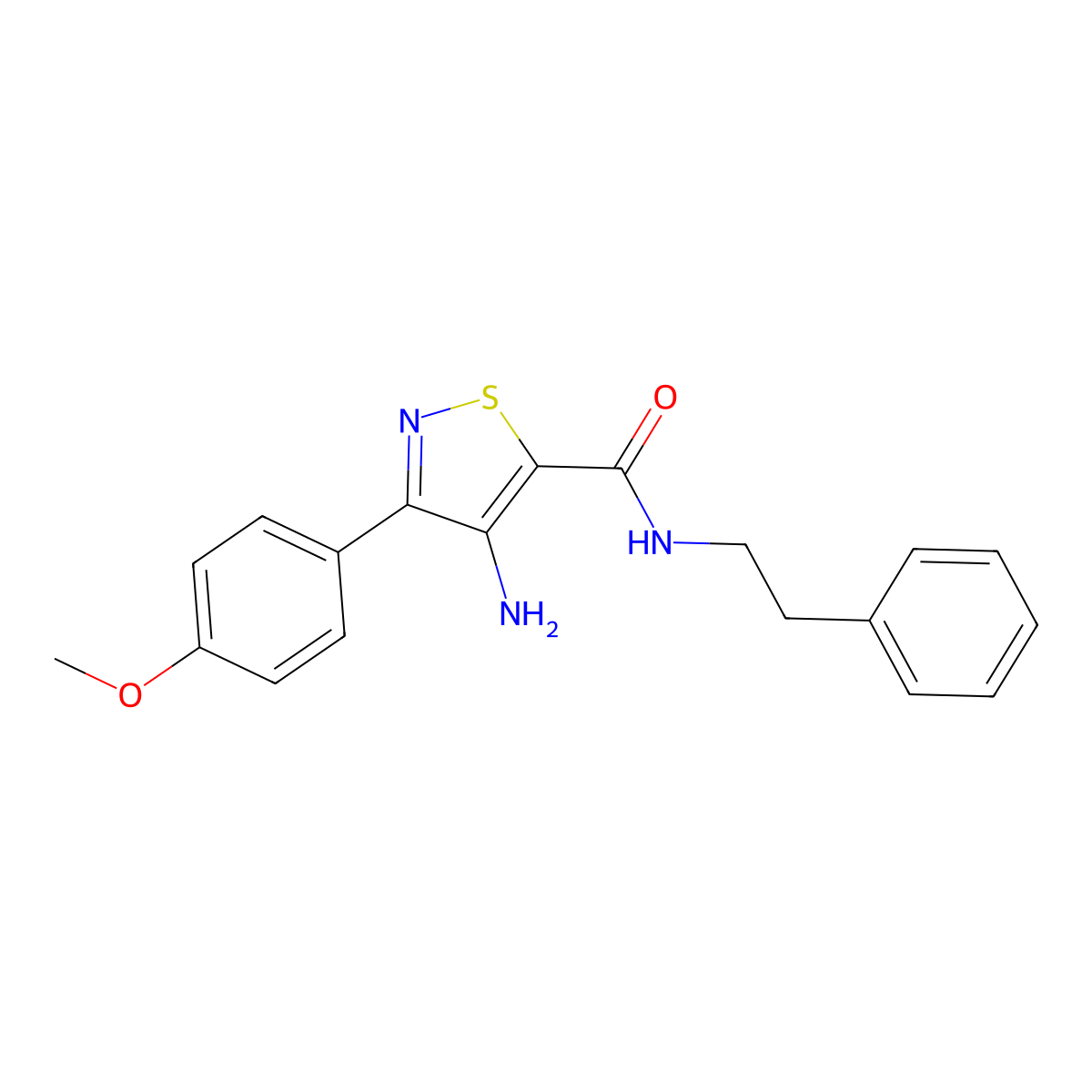 4-amino-3-(4-methoxyphenyl)-N-phenethylisothiazole-5-carboxamide molecular structure, CAS 1286696-36-3