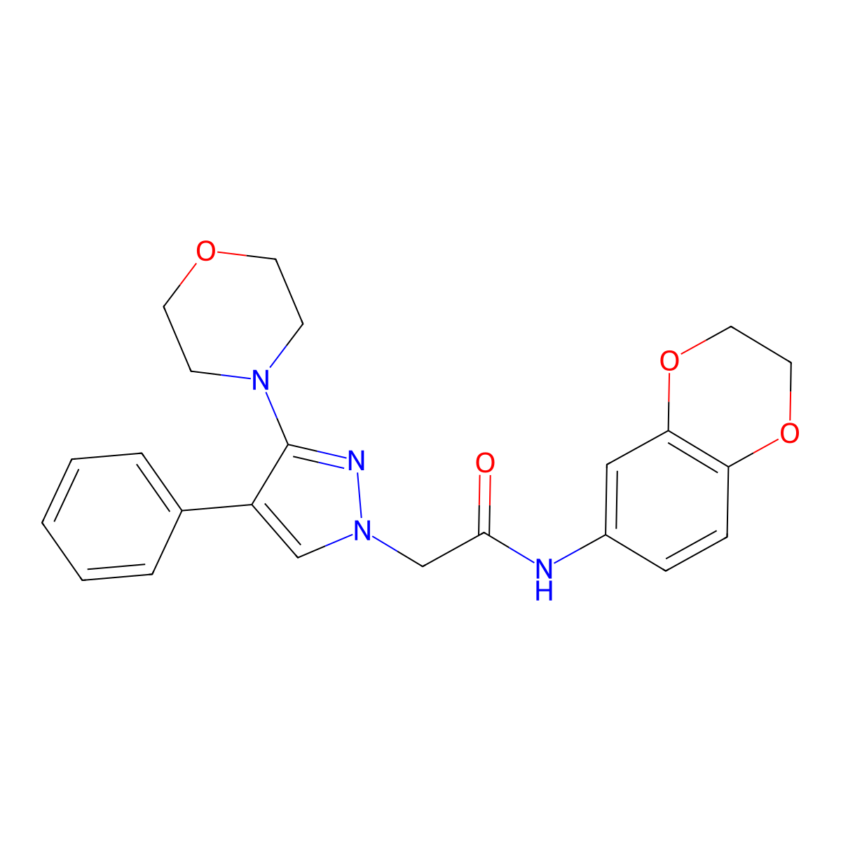 N-(2,3-dihydrobenzo[b][1,4]dioxin-6-yl)-2-(3-morpholino-4-phenyl-1H-pyrazol-1-yl)acetamide molecular structure, CAS 1286696-37-4