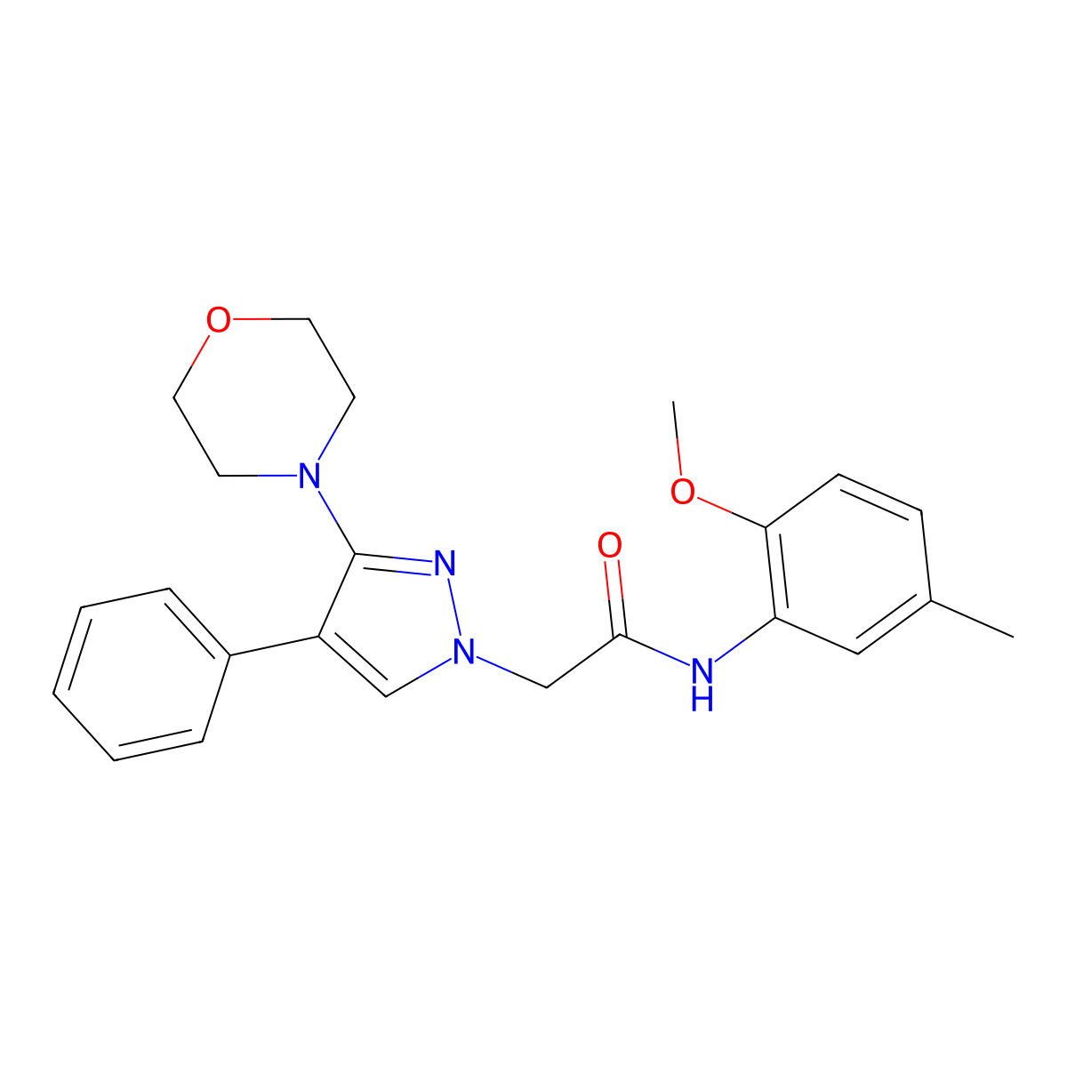 N-(2-methoxy-5-methylphenyl)-2-(3-morpholino-4-phenyl-1H-pyrazol-1-yl)acetamide molecular structure, CAS 1286696-43-2