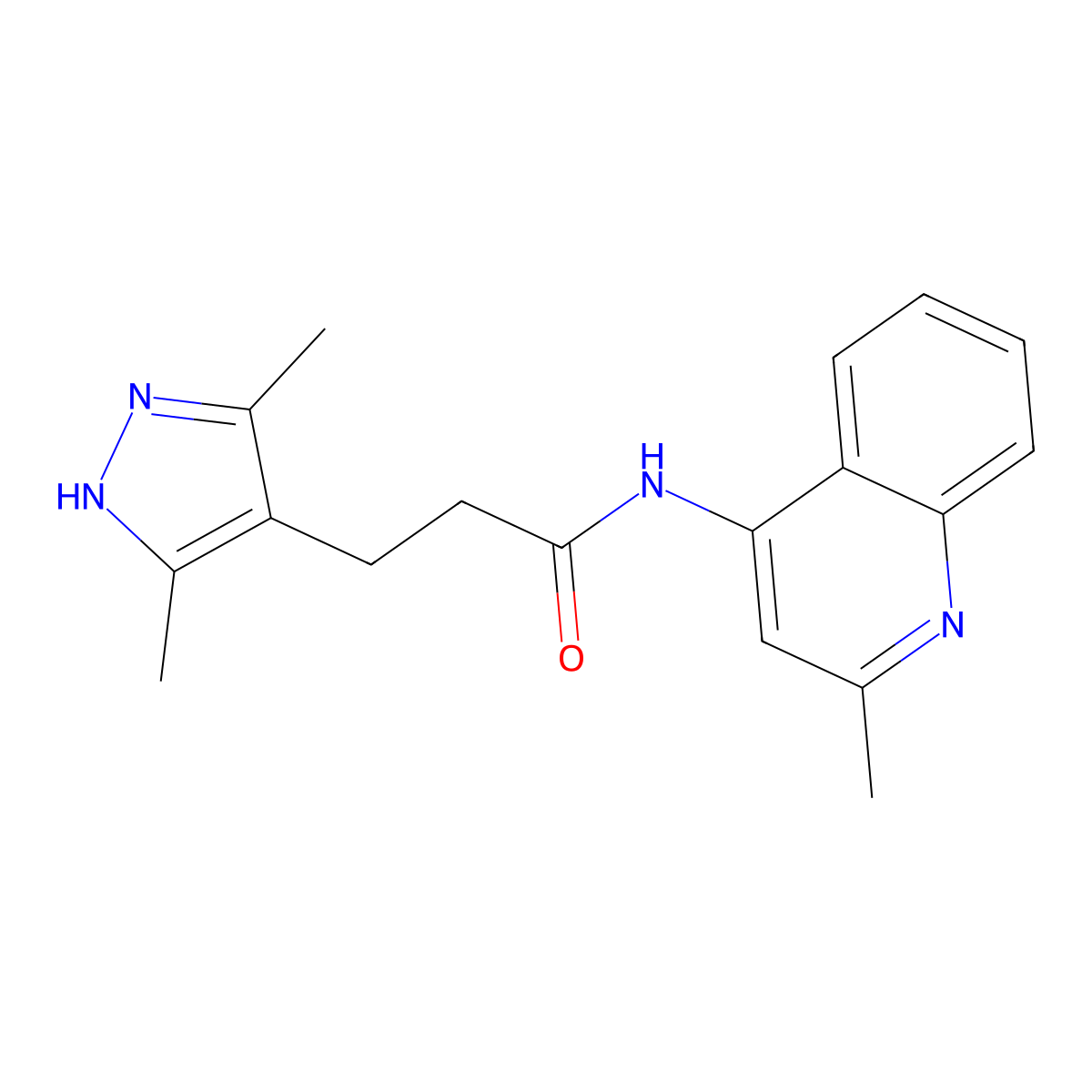 3-(3,5-dimethyl-1H-pyrazol-4-yl)-N-(2-methylquinolin-4-yl)propanamide molecular structure, CAS 1286696-54-5