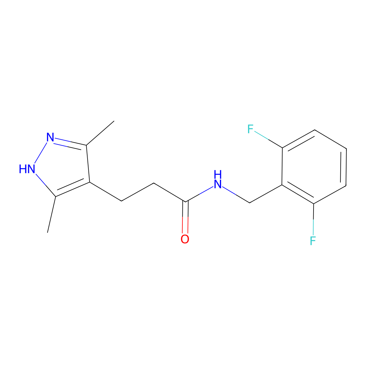 N-(2,6-difluorobenzyl)-3-(3,5-dimethyl-1H-pyrazol-4-yl)propanamide molecular structure, CAS 1286696-59-0