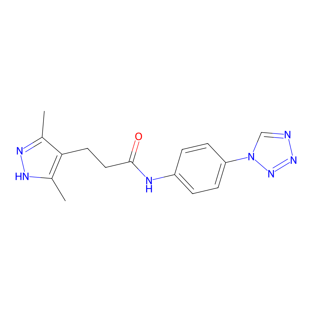 N-(4-(1H-tetrazol-1-yl)phenyl)-3-(3,5-dimethyl-1H-pyrazol-4-yl)propanamide molecular structure, CAS 1286696-62-5