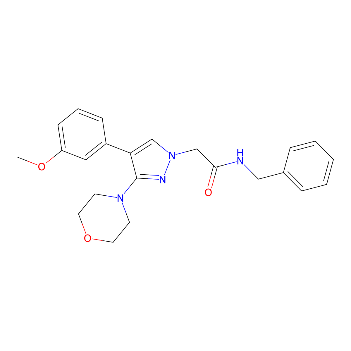 N-benzyl-2-(4-(3-methoxyphenyl)-3-morpholino-1H-pyrazol-1-yl)acetamide molecular structure, CAS 1286696-65-8