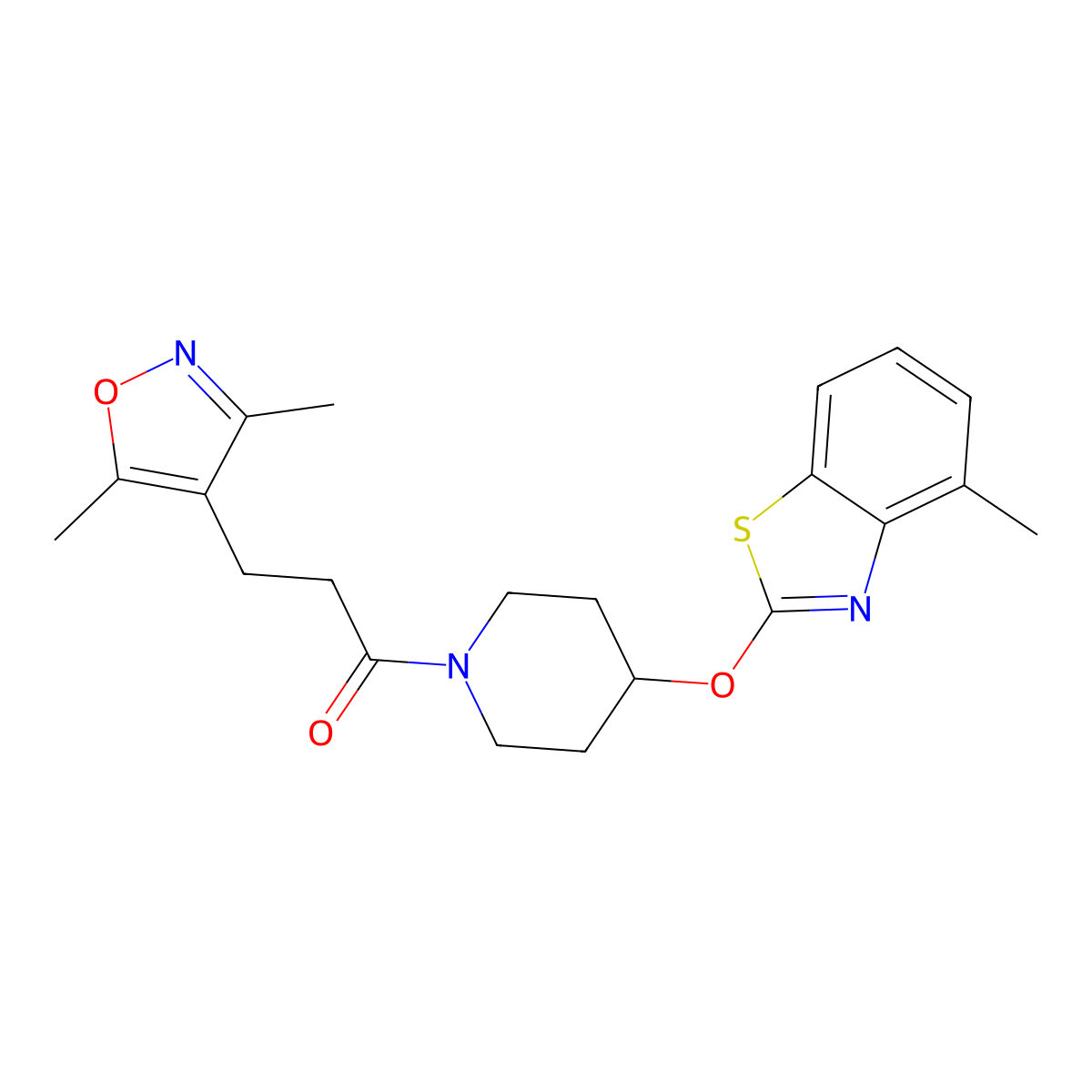 3-(3,5-Dimethyl-1,2-oxazol-4-yl)-1-{4-[(4-methyl-1,3-benzothiazol-2-yl)oxy]piperidin-1-yl}propan-1-one molecular structure, CAS 1286696-73-8
