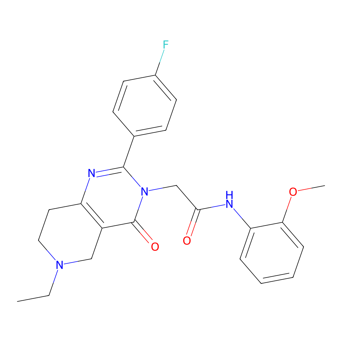 2-(6-ethyl-2-(4-fluorophenyl)-4-oxo-5,6,7,8-tetrahydropyrido[4,3-d]pyrimidin-3(4H)-yl)-N-(2-methoxyphenyl)acetamide molecular structure, CAS 1286696-74-9
