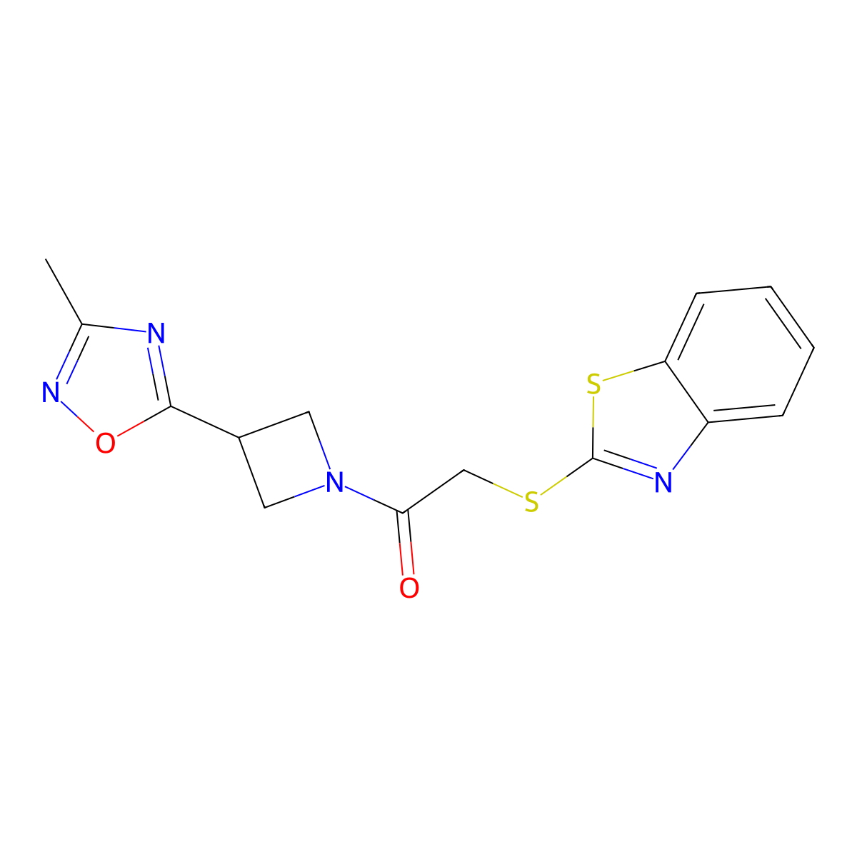 2-(Benzo[d]thiazol-2-ylthio)-1-(3-(3-methyl-1,2,4-oxadiazol-5-yl)azetidin-1-yl)ethanone molecular structure, CAS 1286696-76-1