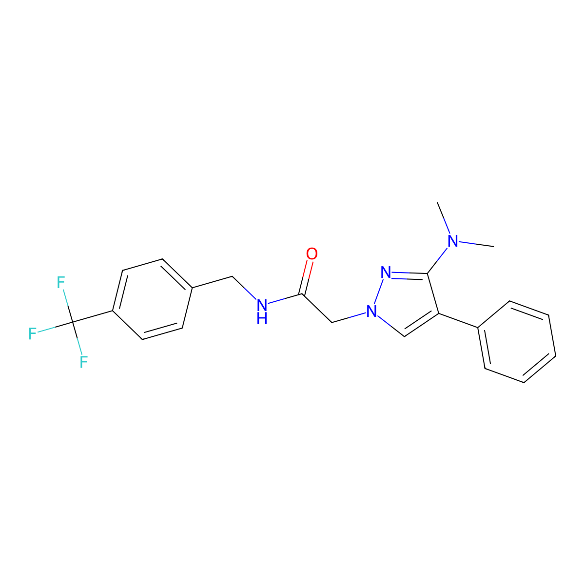 2-(3-(dimethylamino)-4-phenyl-1H-pyrazol-1-yl)-N-(4-(trifluoromethyl)benzyl)acetamide molecular structure, CAS 1286696-77-2