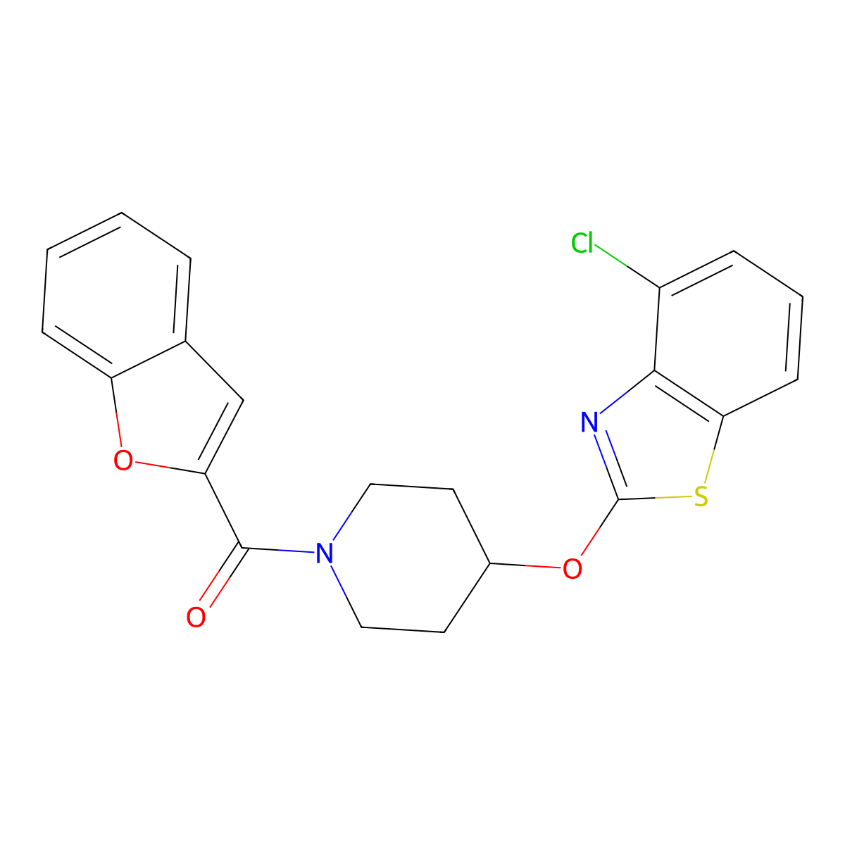 Benzofuran-2-yl(4-((4-chlorobenzo[d]thiazol-2-yl)oxy)piperidin-1-yl)methanone molecular structure, CAS 1286696-80-7