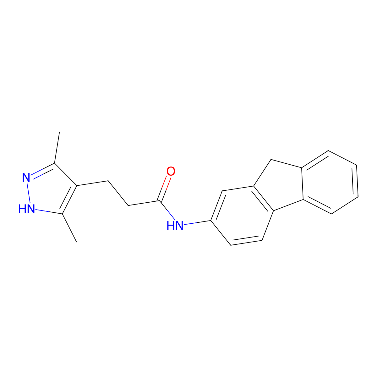 3-(3,5-dimethyl-1H-pyrazol-4-yl)-N-(9H-fluoren-2-yl)propanamide molecular structure, CAS 1286696-81-8