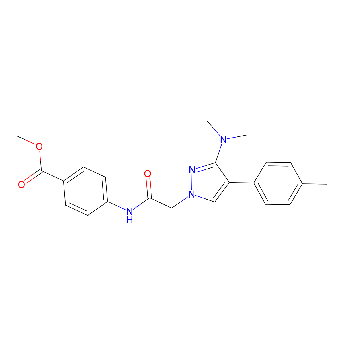 methyl 4-(2-(3-(dimethylamino)-4-(p-tolyl)-1H-pyrazol-1-yl)acetamido)benzoate molecular structure, CAS 1286696-84-1