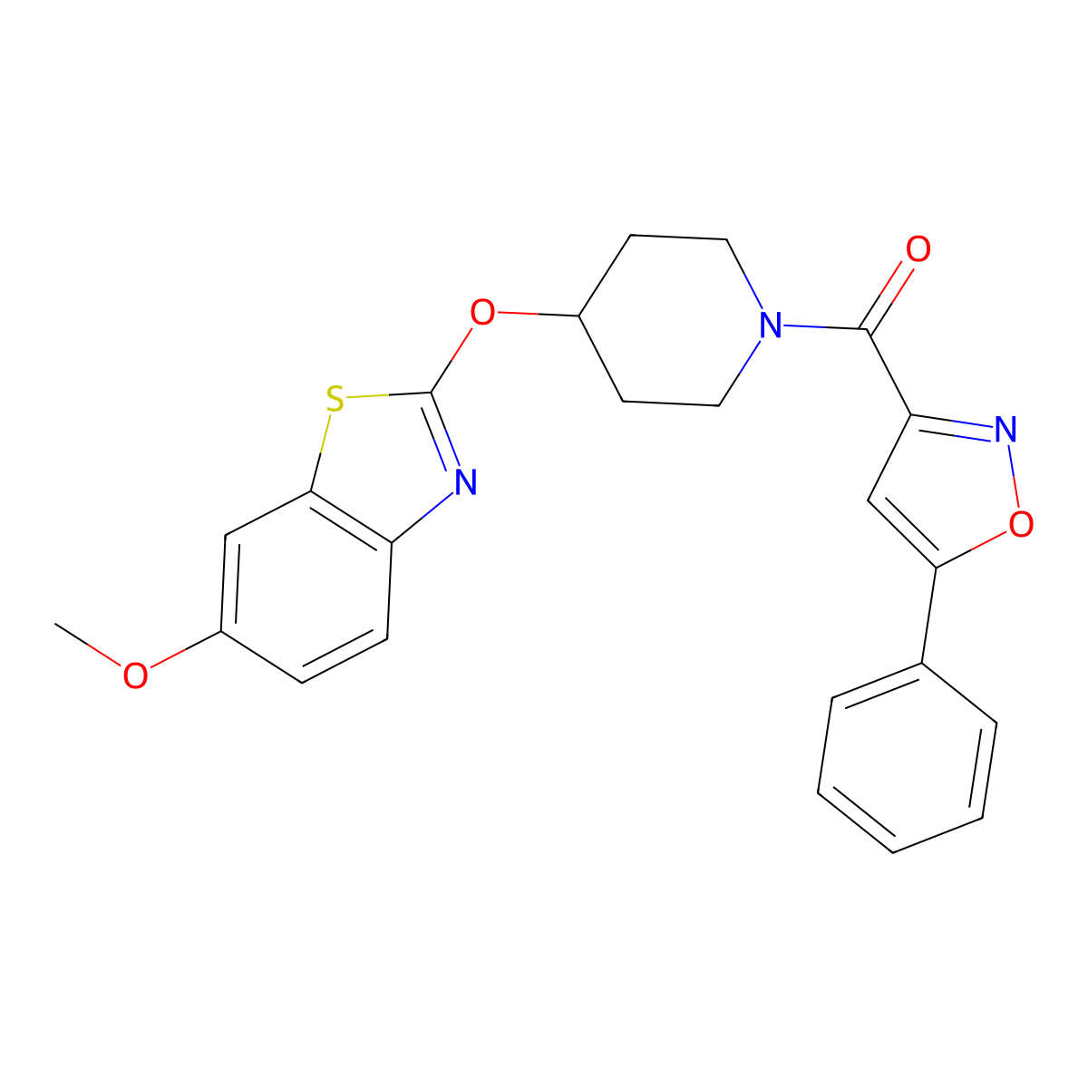 (4-((6-Methoxybenzo[d]thiazol-2-yl)oxy)piperidin-1-yl)(5-phenylisoxazol-3-yl)methanone molecular structure, CAS 1286696-85-2