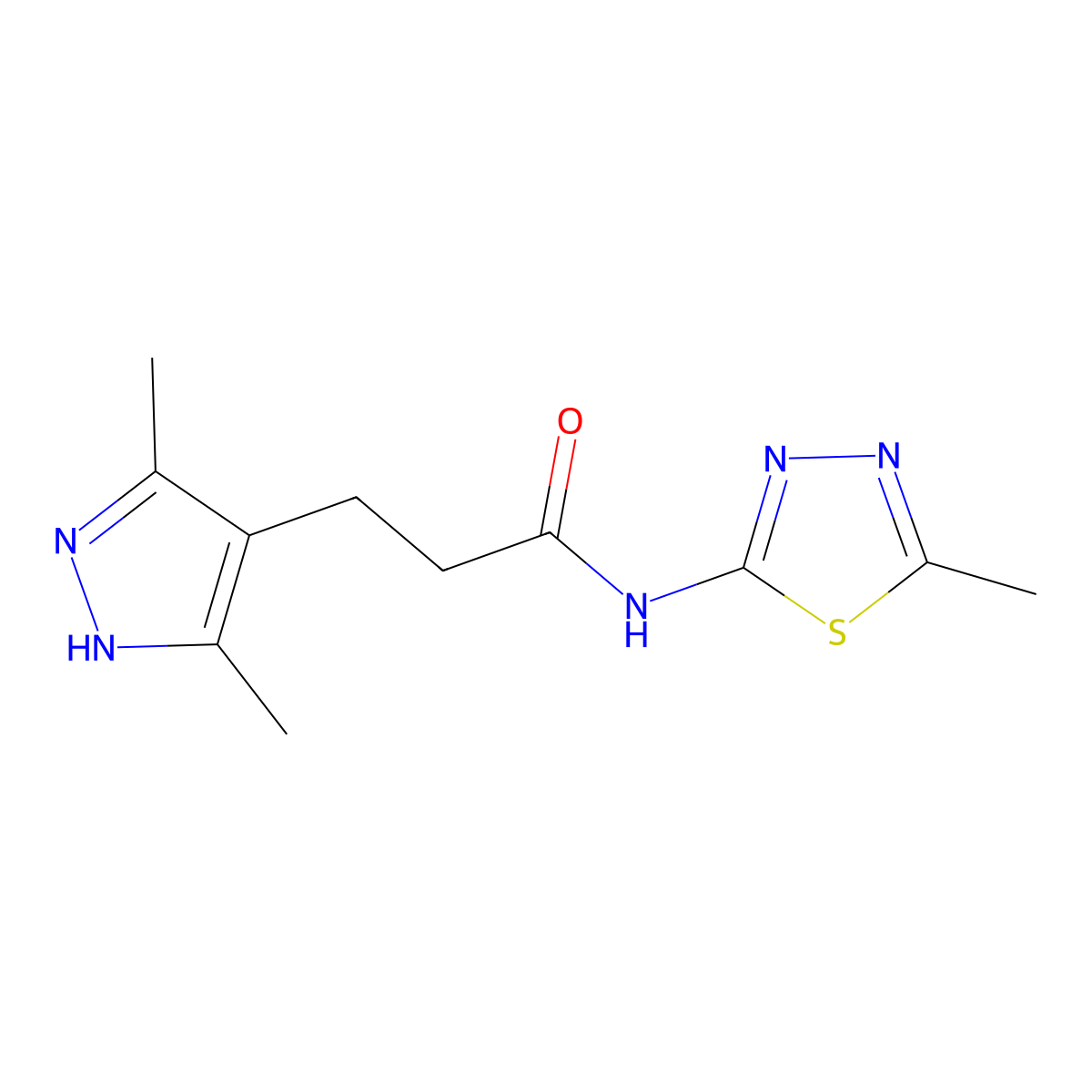 3-(3,5-dimethyl-1H-pyrazol-4-yl)-N-(5-methyl-1,3,4-thiadiazol-2-yl)propanamide molecular structure, CAS 1286696-86-3