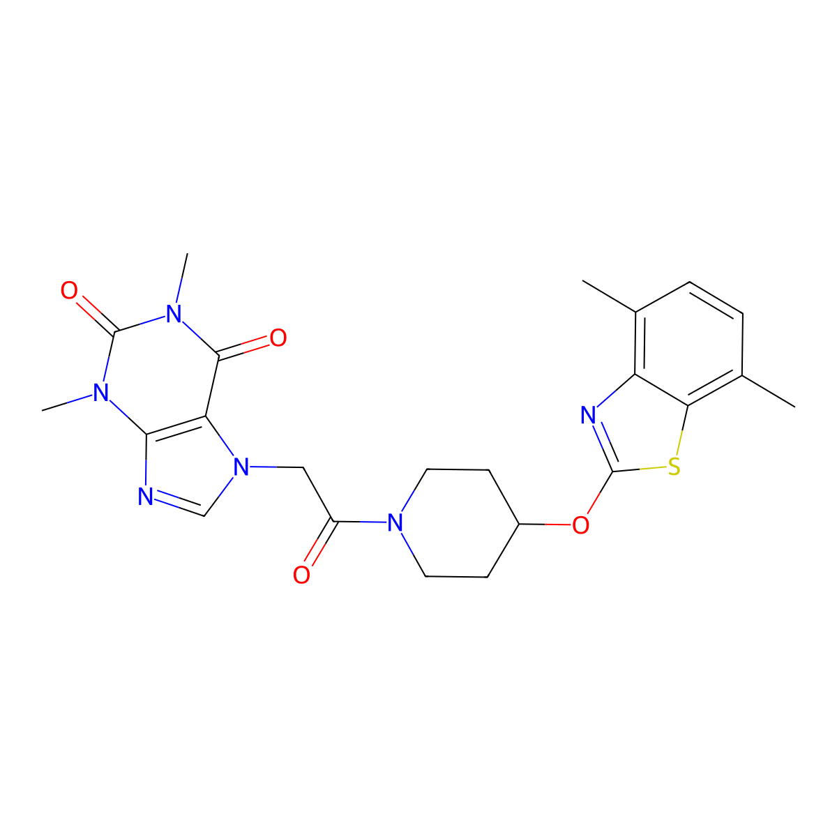 7-(2-(4-((4,7-dimethylbenzo[d]thiazol-2-yl)oxy)piperidin-1-yl)-2-oxoethyl)-1,3-dimethyl-1H-purine-2,6(3H,7H)-dione molecular structure, CAS 1286696-93-2