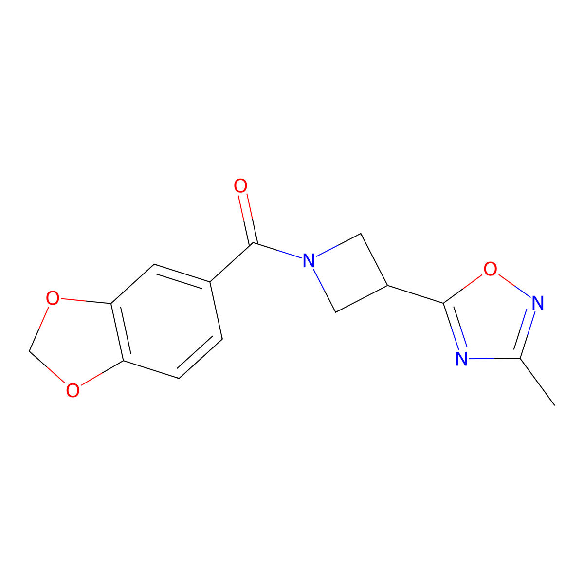 Benzo[d][1,3]dioxol-5-yl(3-(3-methyl-1,2,4-oxadiazol-5-yl)azetidin-1-yl)methanone molecular structure, CAS 1286696-95-4