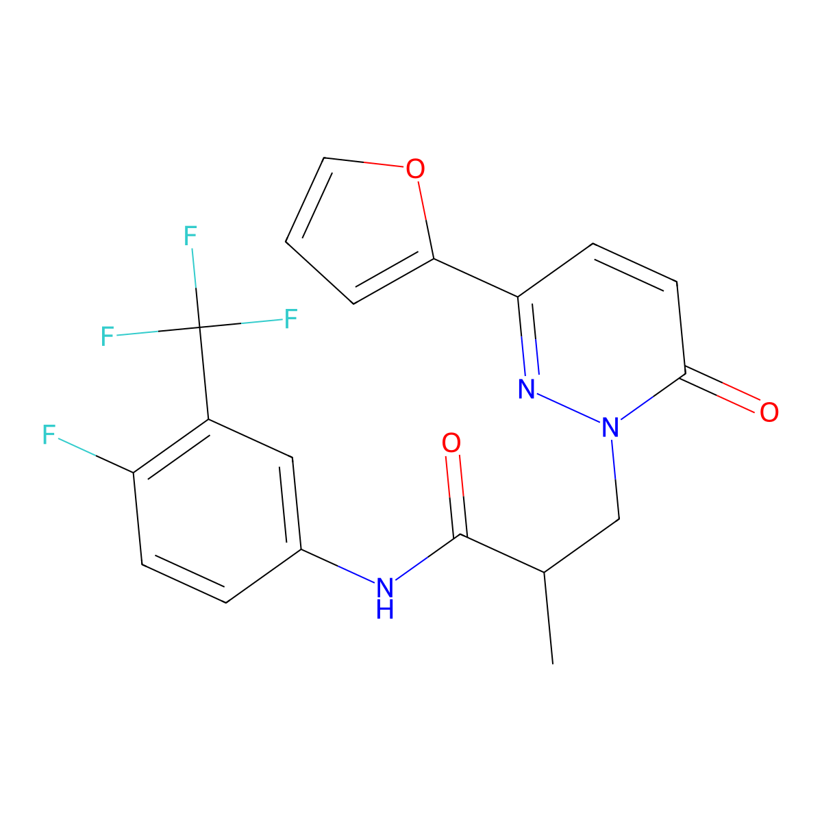 N-(4-fluoro-3-(trifluoromethyl)phenyl)-3-(3-(furan-2-yl)-6-oxopyridazin-1(6H)-yl)-2-methylpropanamide molecular structure, CAS 1286696-97-6