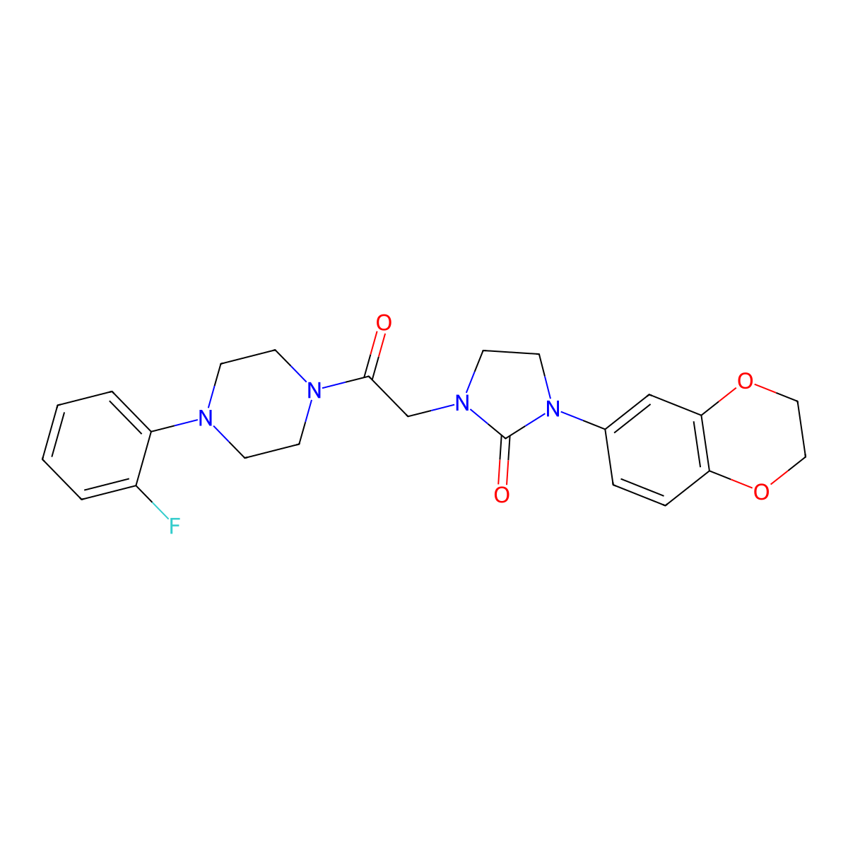 1-(2,3-Dihydrobenzo[b][1,4]dioxin-6-yl)-3-(2-(4-(2-fluorophenyl)piperazin-1-yl)-2-oxoethyl)imidazolidin-2-one molecular structure, CAS 1286697-06-0