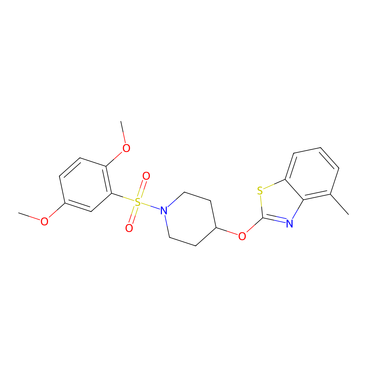 2-((1-((2,5-Dimethoxyphenyl)sulfonyl)piperidin-4-yl)oxy)-4-methylbenzo[d]thiazole molecular structure, CAS 1286697-13-9