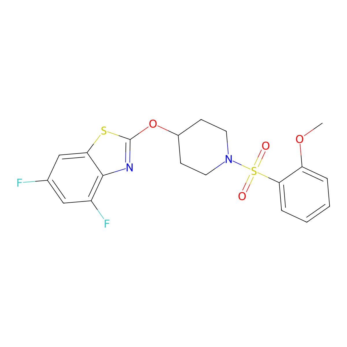 4,6-Difluoro-2-((1-((2-methoxyphenyl)sulfonyl)piperidin-4-yl)oxy)benzo[d]thiazole molecular structure, CAS 1286697-21-9
