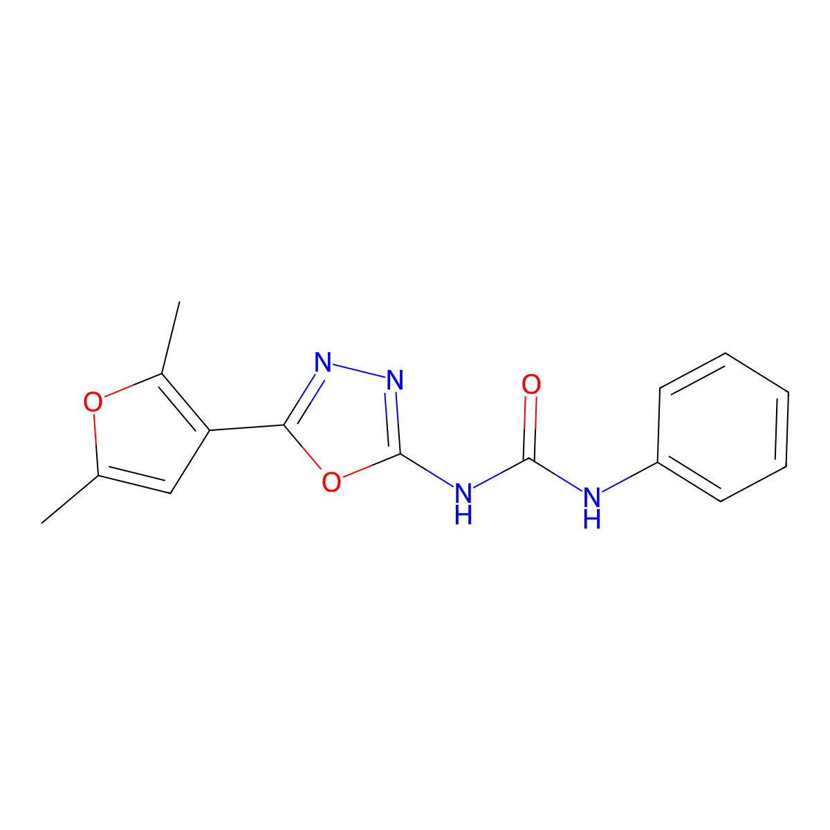 1-(5-(2,5-Dimethylfuran-3-yl)-1,3,4-oxadiazol-2-yl)-3-phenylurea molecular structure, CAS 1286697-27-5