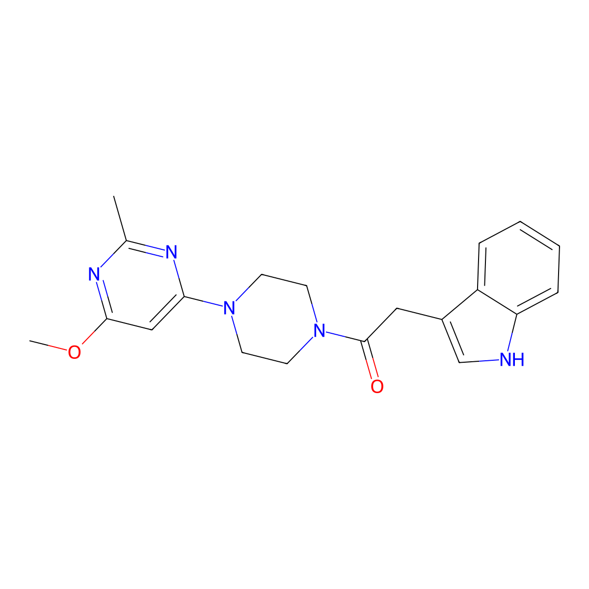2-(1H-indol-3-yl)-1-(4-(6-methoxy-2-methylpyrimidin-4-yl)piperazin-1-yl)ethanone molecular structure, CAS 1286697-30-0