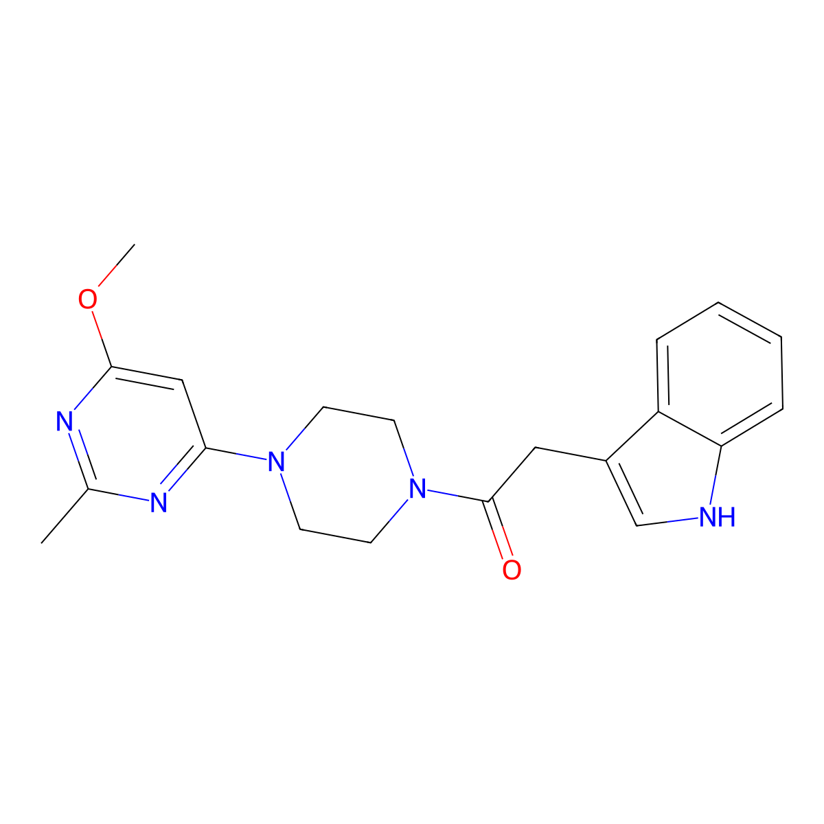 2-(1H-indol-3-yl)-1-(4-(6-methoxy-2-methylpyrimidin-4-yl)piperazin-1-yl)ethanone molecular structure, CAS 1286697-30-0