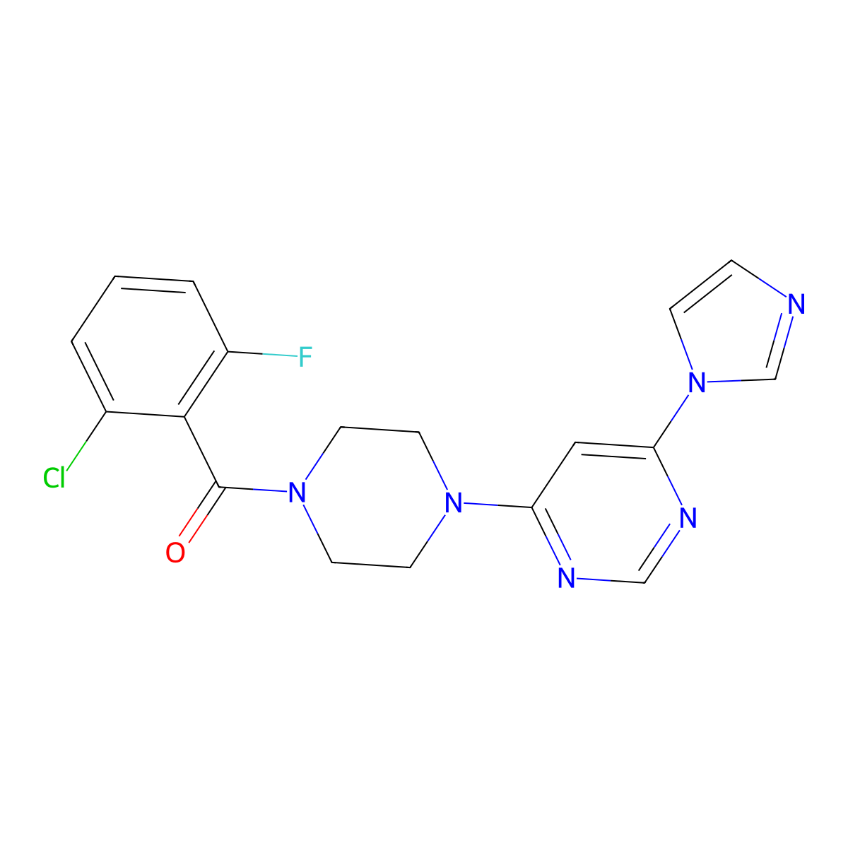(4-(6-(1H-imidazol-1-yl)pyrimidin-4-yl)piperazin-1-yl)(2-chloro-6-fluorophenyl)methanone molecular structure, CAS 1286697-34-4